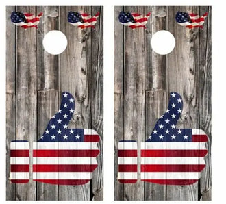 Thumbs Up To Patriotism Barnwood Cornhole Wood Board Skin Wrap Ripper Graphics