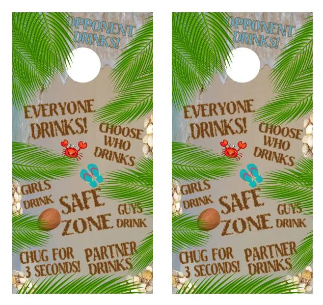 Tropical Beach Drinking Game Cornhole Wrap Decal with Free Laminate Included Ripper Graphics