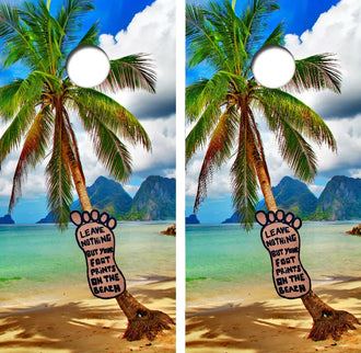Tropical Beach Footprints Cornhole Wrap Decal with Free Laminate Included Ripper Graphics