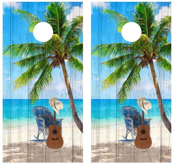Tropical Palm Tree Guitar Beach Barnwood Cornhole Wood Board Skin Wr Ripper Graphics