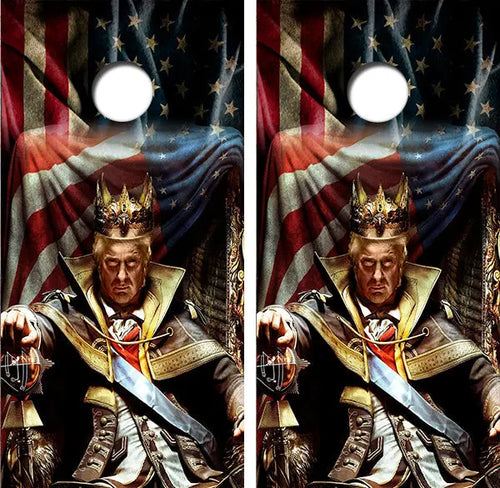 Trump American Flag Throne Cornhole Wrap Decal with Free Laminate Included Ripper Graphics 