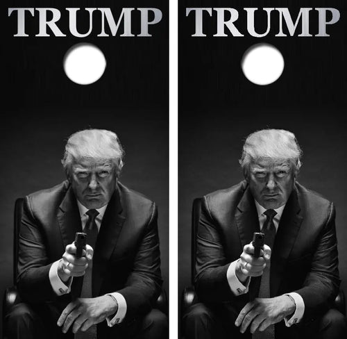 Trump Holding A Pistol Cornhole Wrap Decal with Free Laminate Included Ripper Graphics