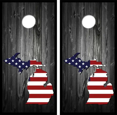 US Flag Michigan Barnwood Cornhole Wood Board Skin Wraps FREE L Ripper Graphics