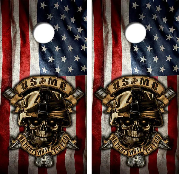 US Marines American Flag Cornhole Wood Board Skin Wrap Ripper Graphics
