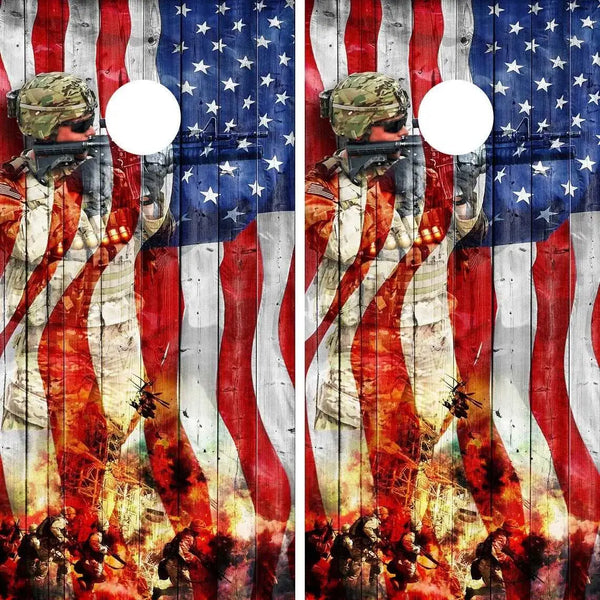 Cornhole Board Wraps – US Veteran American Flag Bald Eagle Design, 48.5x24.5 Inches, Adhesive Vinyl