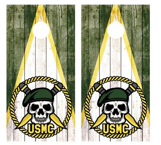 USMC Skull Logo Barnwood Cornhole Wood Board Skin Wrap Ripper Graphics