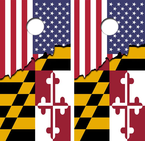 United States/Maryland Flag Cornhole Wood Board Skin Wraps FREE LAMINATE Ripper Graphics