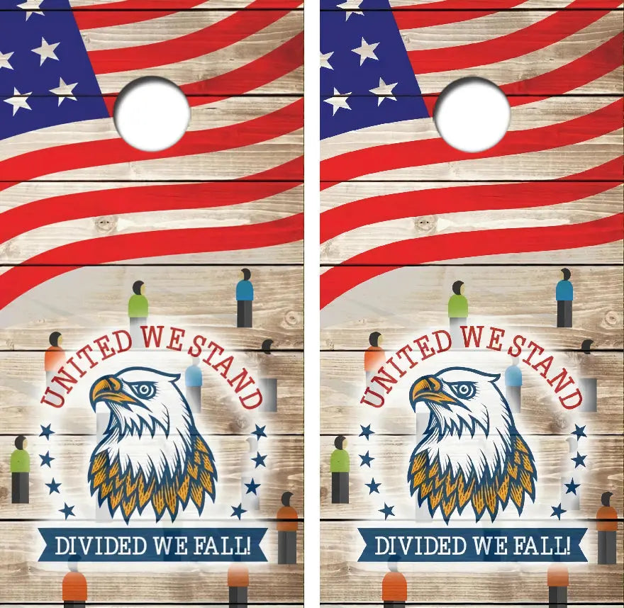 United We Stand Divided We Fall Cornhole Wrap Decal with Free Laminate Included Ripper Graphics