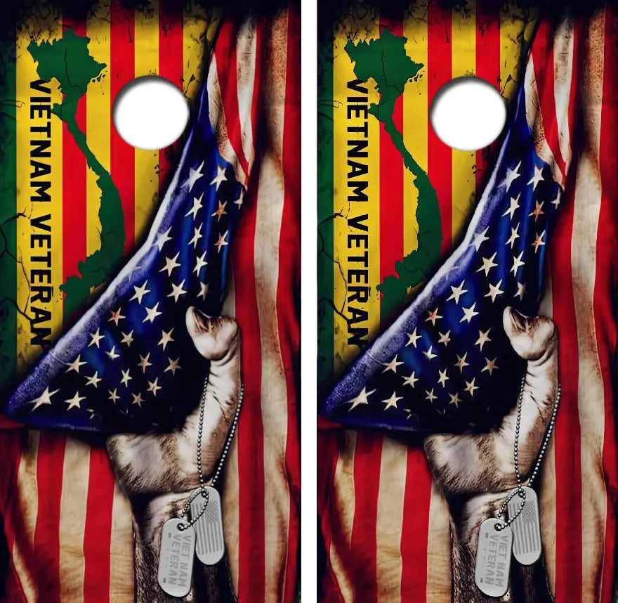 Vietnam Veteran Flag Cornhole Wrap Decal with Free Laminate Included Ripper Graphics