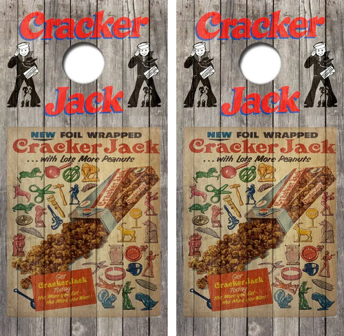 Vintage Cracker Jack Themed Barnwood Cornhole Wrap Decal with Free Laminate Included Ripper Graphics