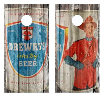 Vintage Drewrys Mountie Beer Can Barnwood Cornhole Wood Board Skin Wr Ripper Graphics