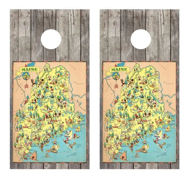 Vintage Maine Map Cornhole Wrap Decal with Free Laminate Included Ripper Graphics