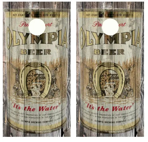 Vintage Olympia Beer - Beer Can Barnwood Cornhole Woo Ripper Graphics