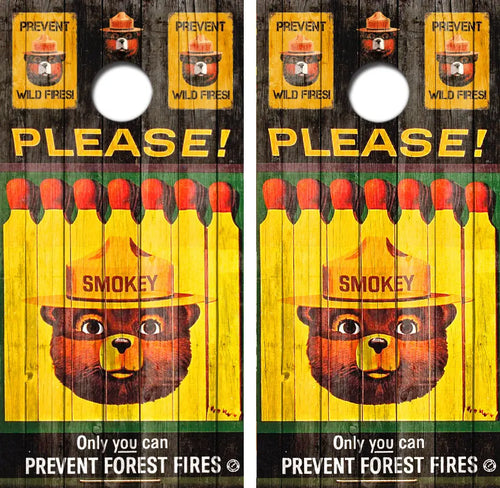 Vintage Smokey Bear Themed Cornhole Wrap Decal with Free Laminate Included Ripper Graphics