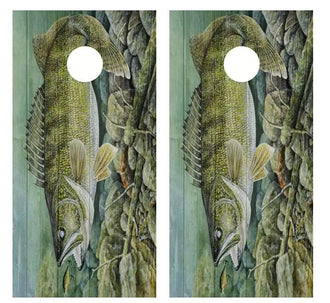Walleye Barnwood Cornhole Wood Board Skin Wrap Ripper Graphics