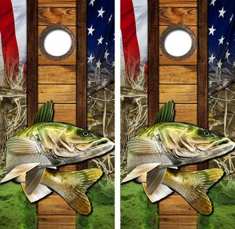 Walleye Themed Cornhole Wood Board Skin Wrap Ripper Graphics