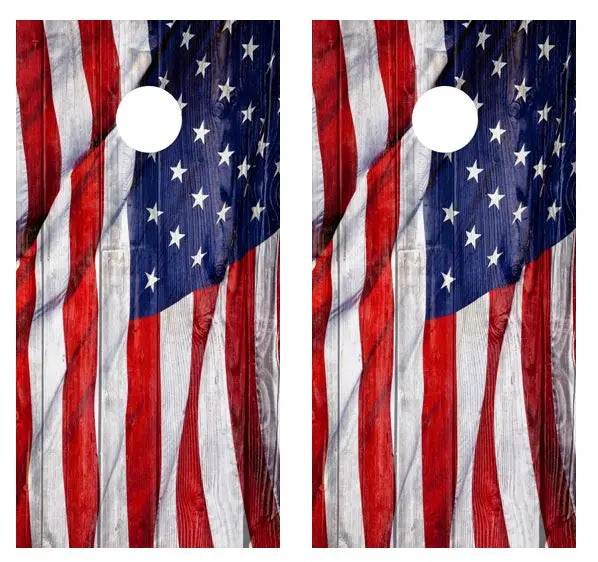 Waving American Flag Cornhole Wood Board Skin Wraps FREE LAMINATE Ripper Graphics