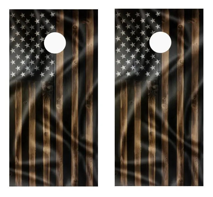 Wavy Wood American Flag Cornhole Wood Board Skin Wraps FREE LAMINATE Ripper Graphics