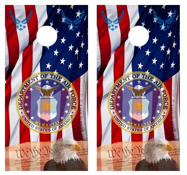 We The People/ Air Force  American Flag Cornhole Board FREE LAMINATE Ripper Graphics