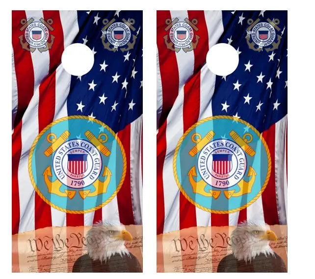 We The People/ Coast Guard American Flag Cornhole Board FREE LAMINATE Ripper Graphics