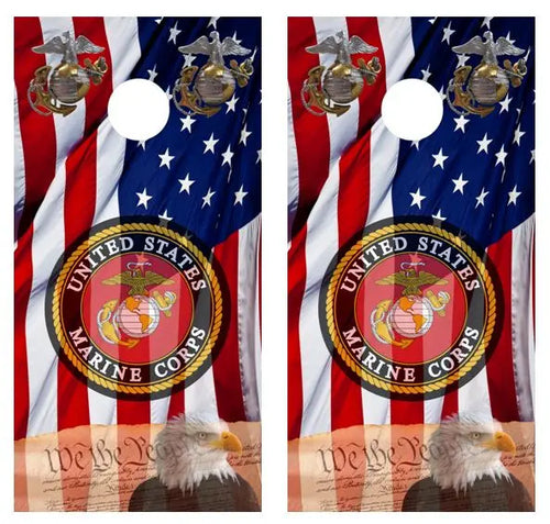 We The People/ Marine Corps American Flag Cornhole Board Wraps FREE LAMINATE Ripper Graphics