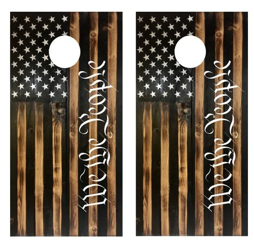 We The People Rustic Flag Cornhole Wrap Decal with Free Laminate Included Ripper Graphics