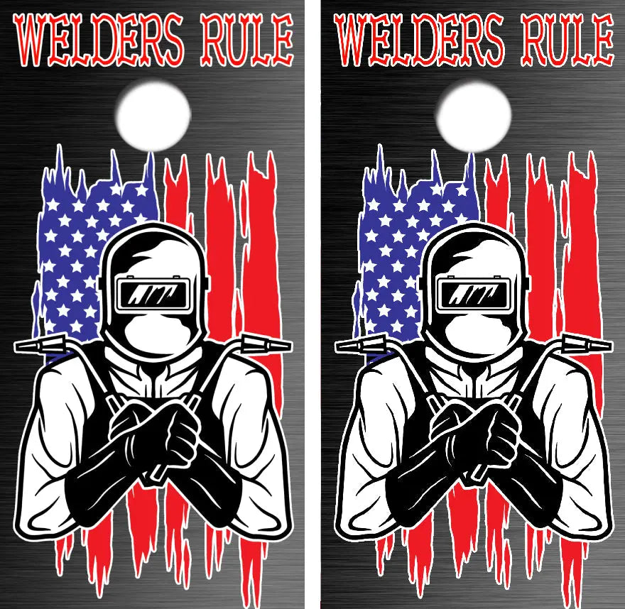 Welders Rule American Flag Cornhole Wrap Decal with Free Laminate Included Ripper Graphics
