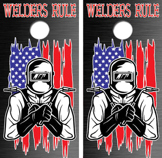 Welders Rule American Flag Cornhole Wrap Decal with Free Laminate Included Ripper Graphics