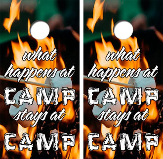 What Happens At The Camp Stays At The Camp Cornhole Wood Board Skin Wrap Ripper Graphics