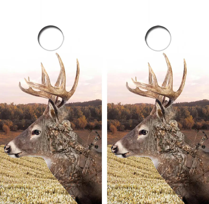 Whitetail Deer Buck Bow Hunter Cornhole Wrap Decal with Free Laminate Included Ripper Graphics