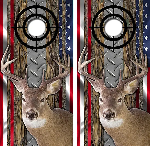 Whitetail Deer Buck Flag Cornhole Wrap Decal with Free Laminate Included Ripper Graphics
