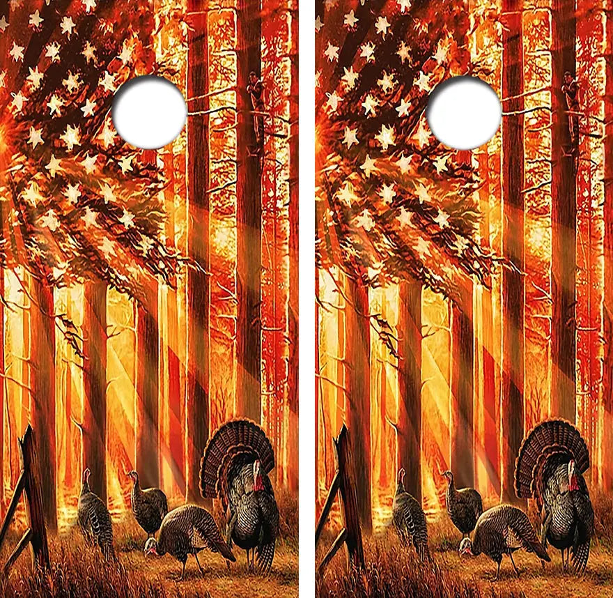 Wild Turkey American Flag Cornhole Wrap Decal with Free Laminate Included Ripper Graphics