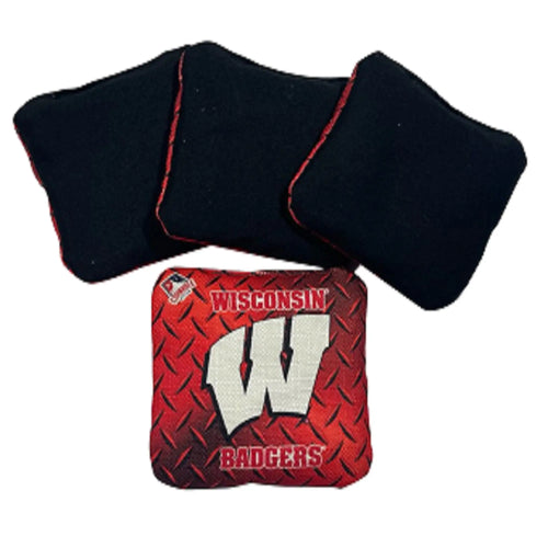 Wisconsin Badger Officially Licensed Two-Sided Pro-Level Regulation All Weather Resistant Cornhole Bag | Set of 4 FH2107 (Black/Red) KT Cornhole