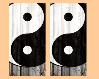 Yin Yang Symbol Barnwood Cornhole Wood Board Skin Wrap Ripper Graphics